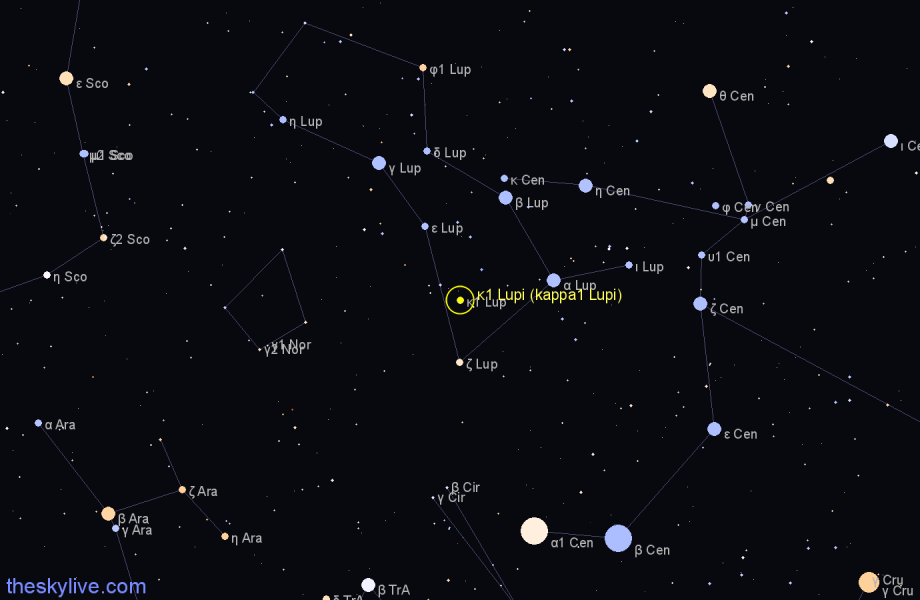 Finder chart κ1 Lupi (kappa1 Lupi) star