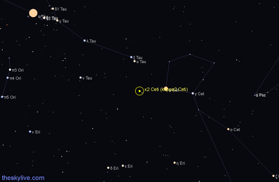 Finder chart κ2 Ceti (kappa2 Ceti) star