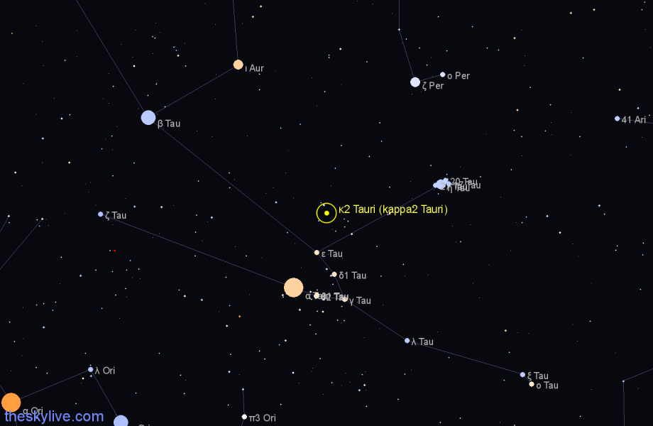 κ2 Tauri (kappa2 Tauri) - Variable And Multiple Star in Taurus |  TheSkyLive.com