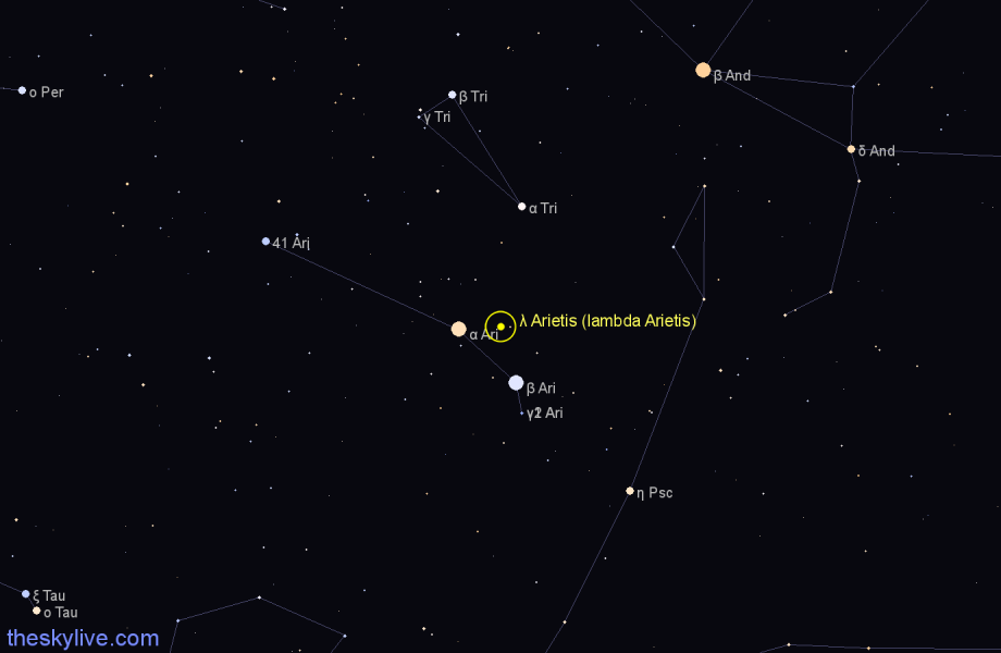 Finder chart λ Arietis (lambda Arietis) star