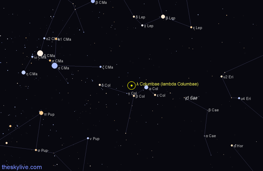 Finder chart λ Columbae (lambda Columbae) star