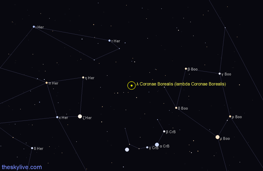 Finder chart λ Coronae Borealis (lambda Coronae Borealis) star