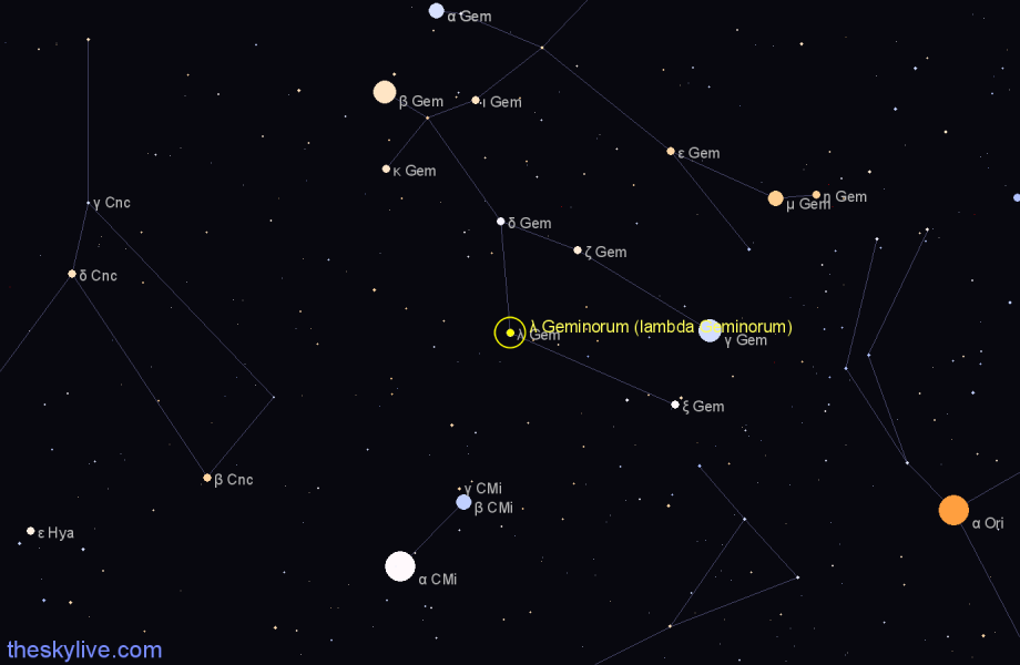 Finder chart λ Geminorum (lambda Geminorum) star