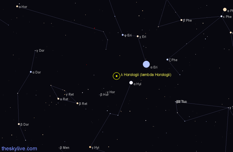 Finder chart λ Horologii (lambda Horologii) star