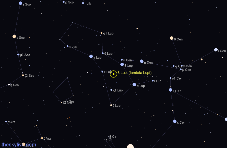 Finder chart λ Lupi (lambda Lupi) star