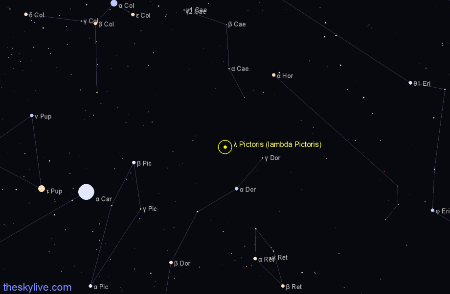 Finder chart λ Pictoris (lambda Pictoris) star