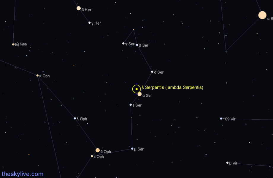 Finder chart λ Serpentis (lambda Serpentis) star