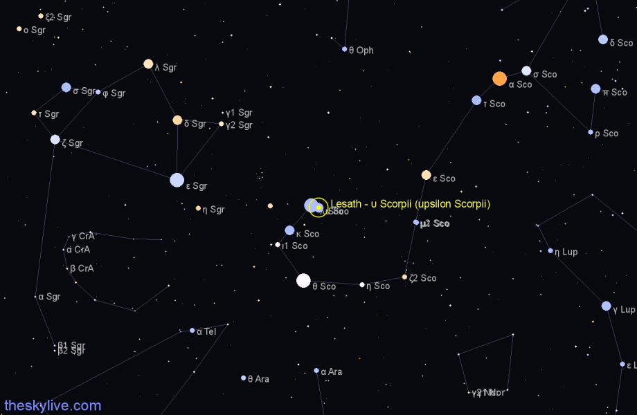 Finder chart Lesath - υ Scorpii (upsilon Scorpii) star