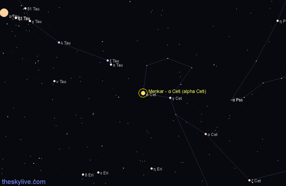 Finder chart Menkar - α Ceti (alpha Ceti) star