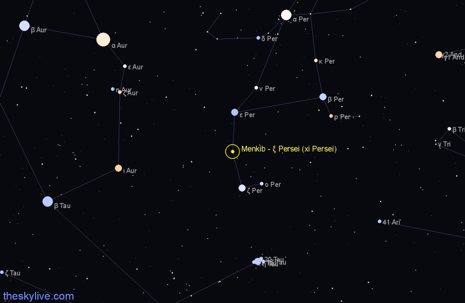 Finder chart Menkib - ξ Persei (xi Persei) star