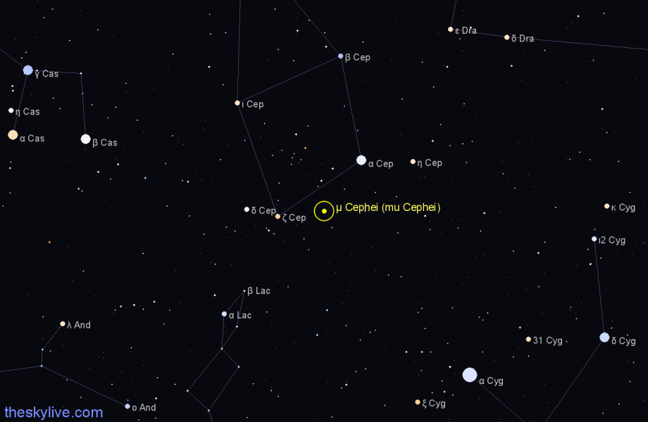 Finder chart μ Cephei (mu Cephei) star