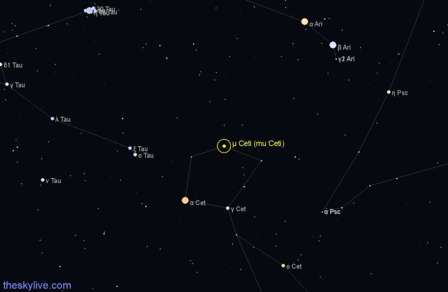 Finder chart μ Ceti (mu Ceti) star