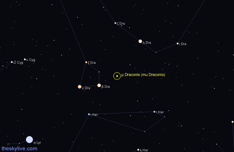 Finder chart μ Draconis (mu Draconis) star