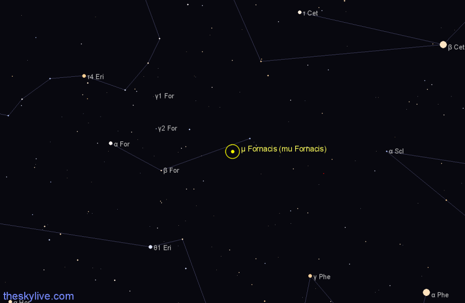 Finder chart μ Fornacis (mu Fornacis) star