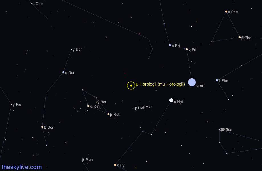 Finder chart μ Horologii (mu Horologii) star
