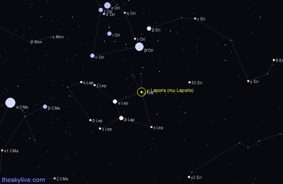 Finder chart μ Leporis (mu Leporis) star