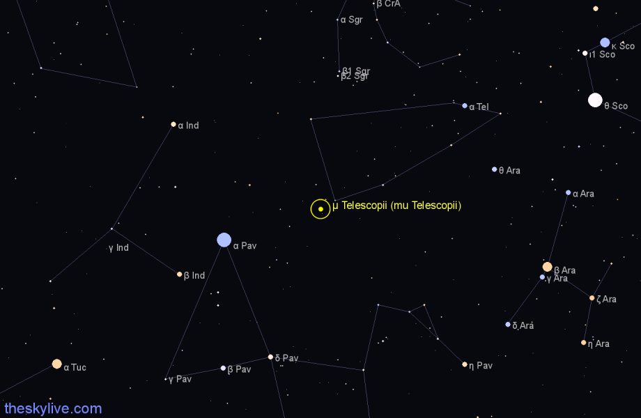 Finder chart μ Telescopii (mu Telescopii) star