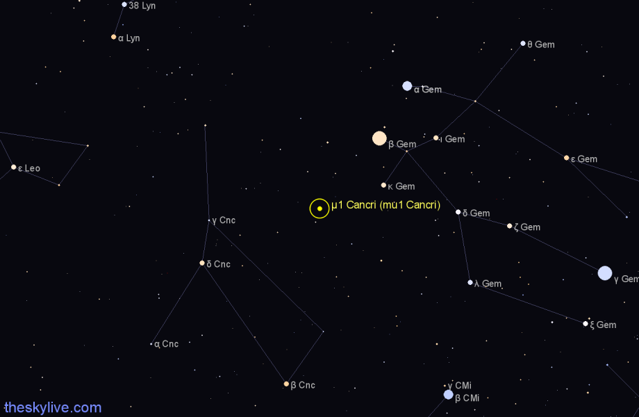Finder chart μ1 Cancri (mu1 Cancri) star
