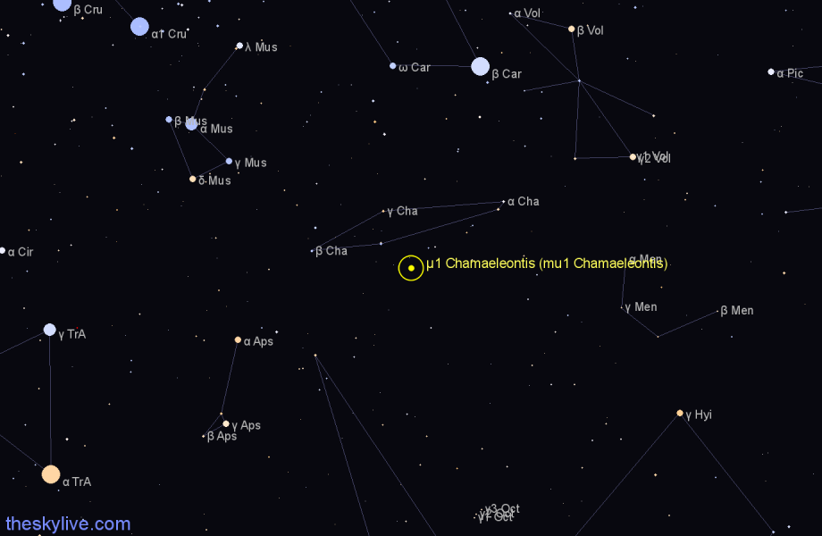 Finder chart μ1 Chamaeleontis (mu1 Chamaeleontis) star