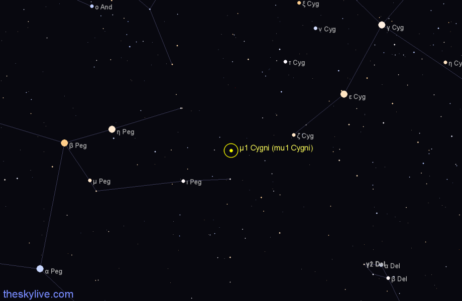 Finder chart μ1 Cygni (mu1 Cygni) star