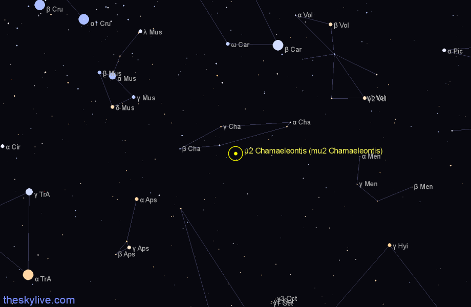Finder chart μ2 Chamaeleontis (mu2 Chamaeleontis) star