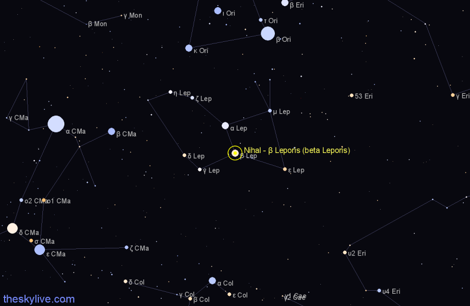 Finder chart Nihal - β Leporis (beta Leporis) star
