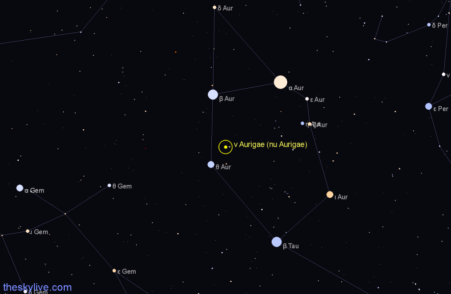 Finder chart ν Aurigae (nu Aurigae) star