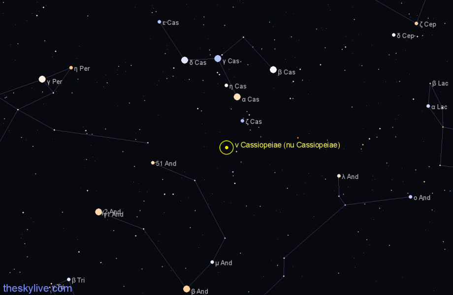 Finder chart ν Cassiopeiae (nu Cassiopeiae) star