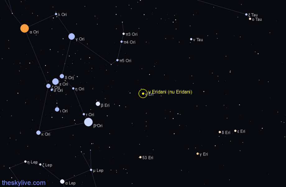 Finder chart ν Eridani (nu Eridani) star