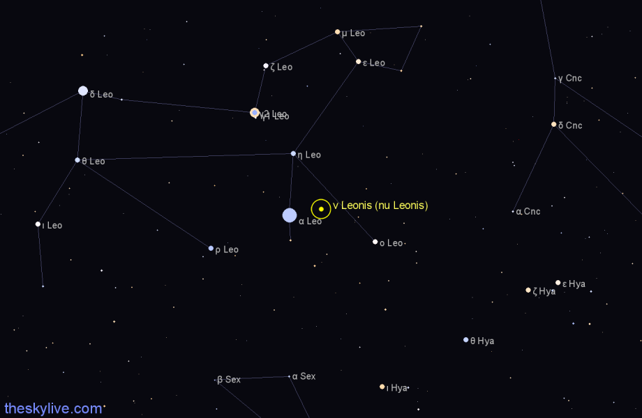 Finder chart ν Leonis (nu Leonis) star