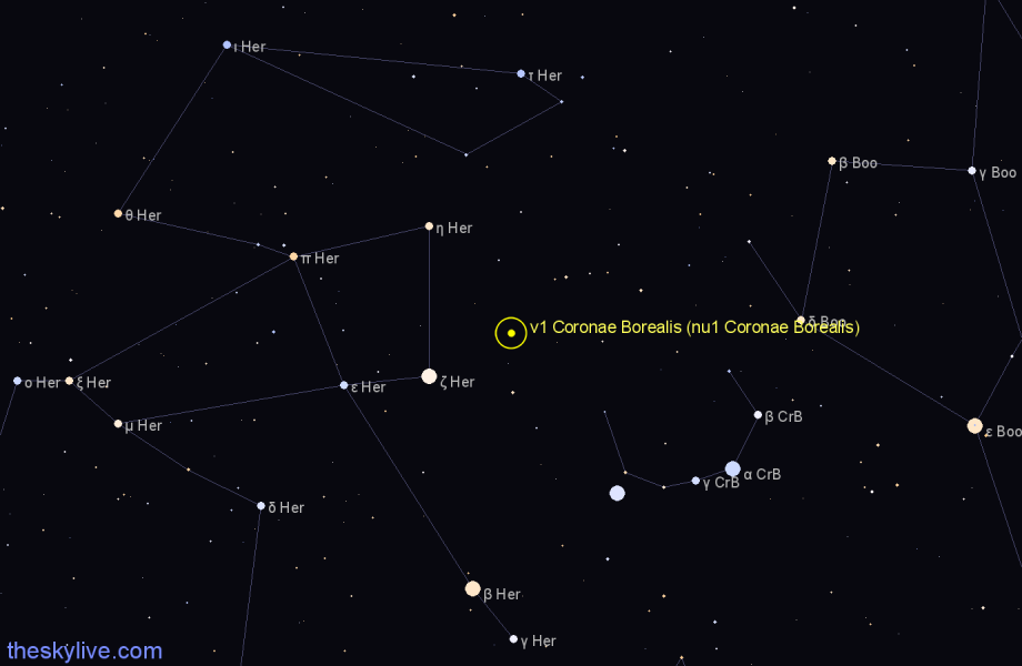 Finder chart ν1 Coronae Borealis (nu1 Coronae Borealis) star