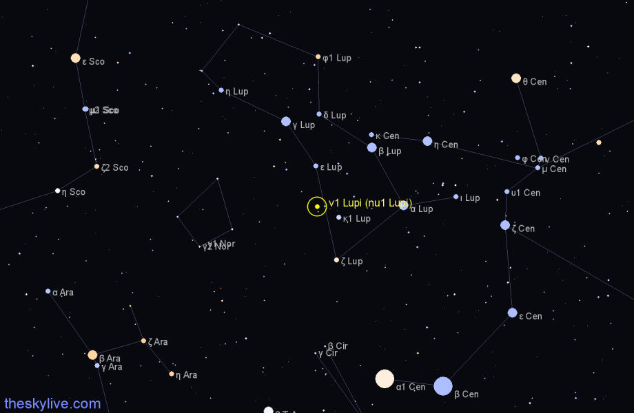 Finder chart ν1 Lupi (nu1 Lupi) star