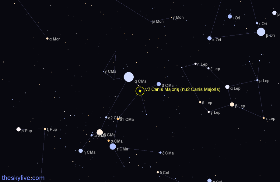 Finder chart ν2 Canis Majoris (nu2 Canis Majoris) star