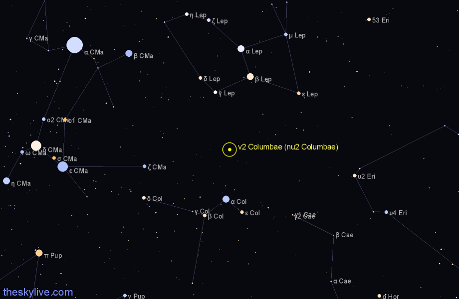 Finder chart ν2 Columbae (nu2 Columbae) star