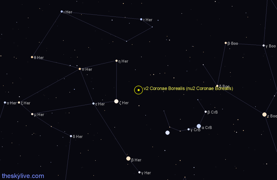 Finder chart ν2 Coronae Borealis (nu2 Coronae Borealis) star