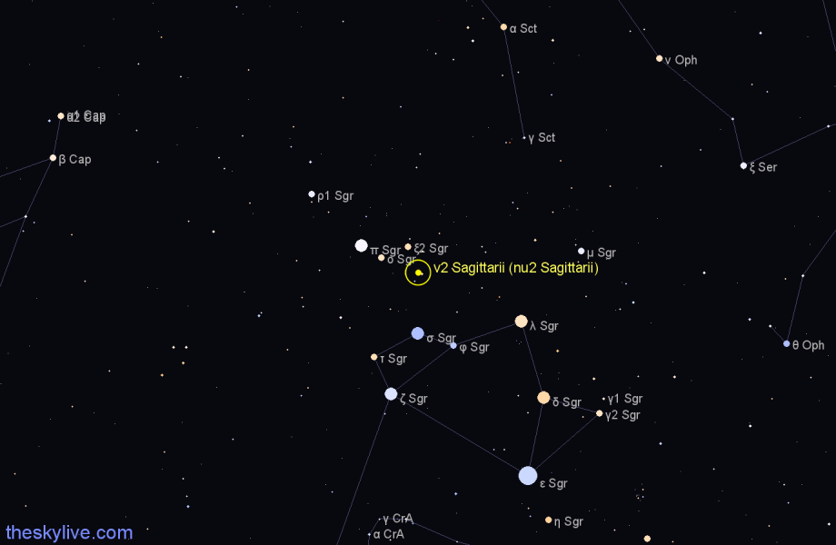 Finder chart ν2 Sagittarii (nu2 Sagittarii) star