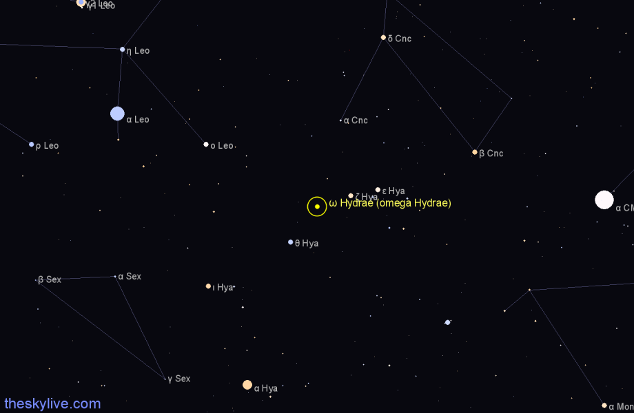 Finder chart ω Hydrae (omega Hydrae) star