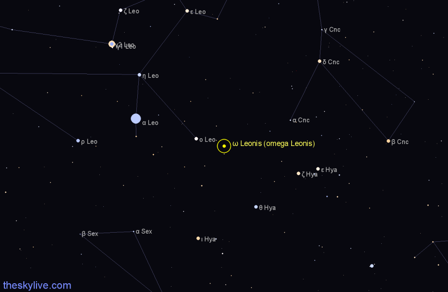 Finder chart ω Leonis (omega Leonis) star