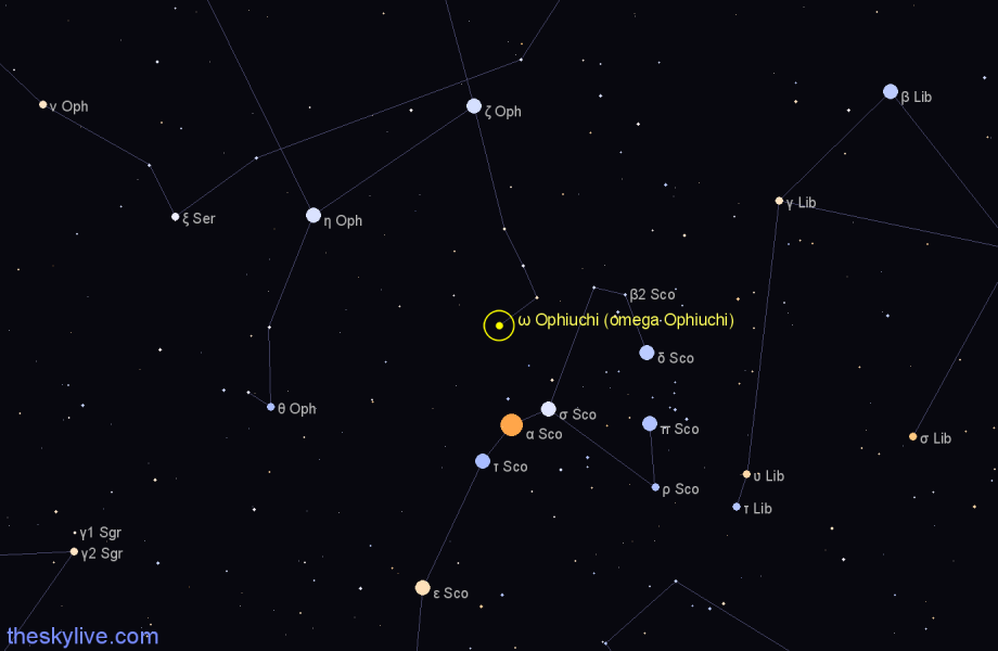 Finder chart ω Ophiuchi (omega Ophiuchi) star
