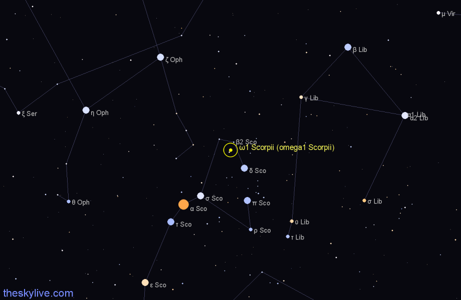 Finder chart ω1 Scorpii (omega1 Scorpii) star