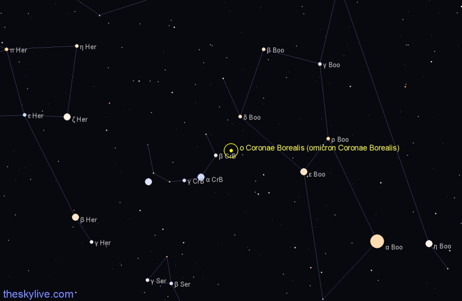 Finder chart ο Coronae Borealis (omicron Coronae Borealis) star