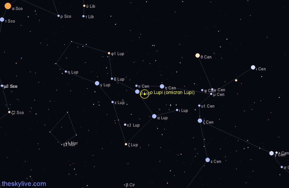 Finder chart ο Lupi (omicron Lupi) star