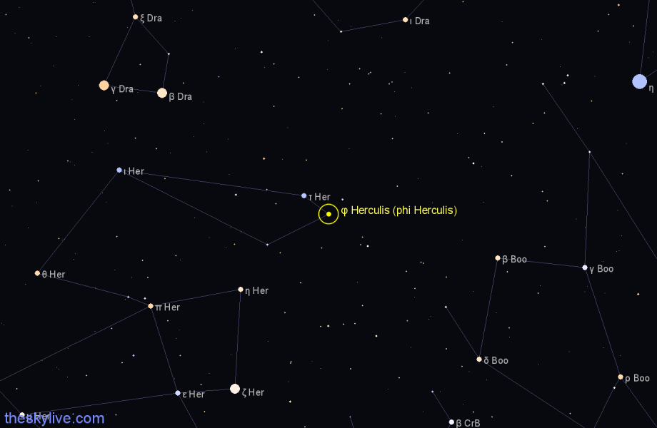 Finder chart φ Herculis (phi Herculis) star