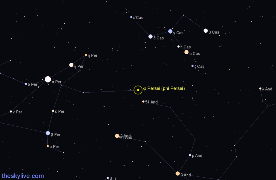 Finder chart φ Persei (phi Persei) star