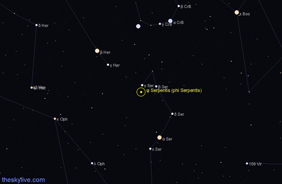 Finder chart φ Serpentis (phi Serpentis) star