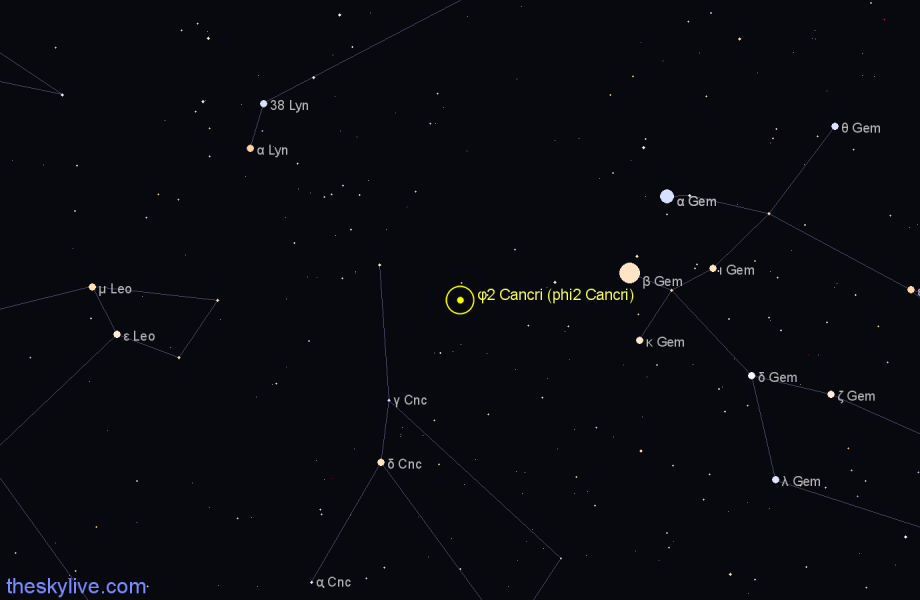 Finder chart φ2 Cancri (phi2 Cancri) star