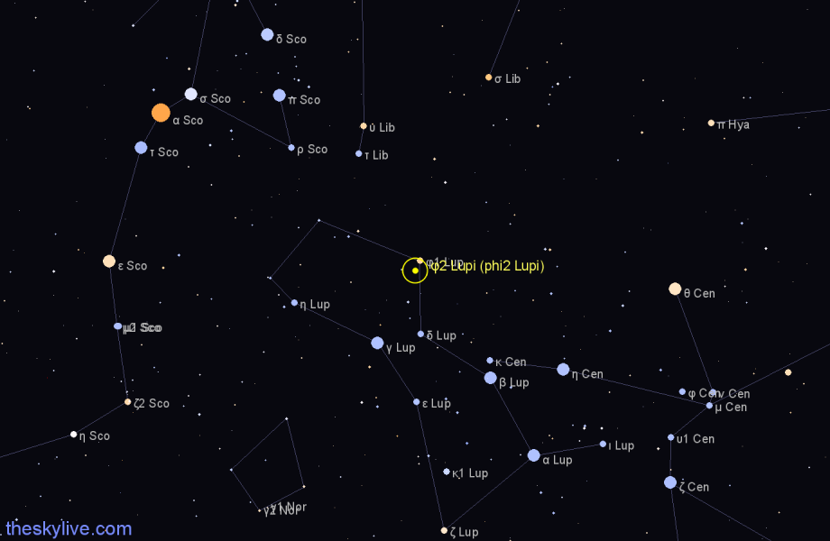 Finder chart φ2 Lupi (phi2 Lupi) star