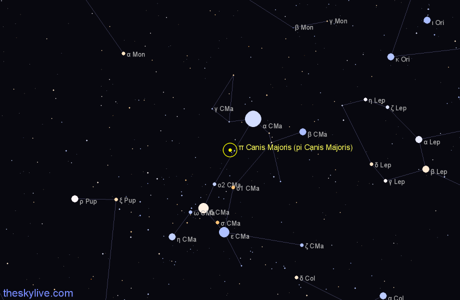 Finder chart π Canis Majoris (pi Canis Majoris) star
