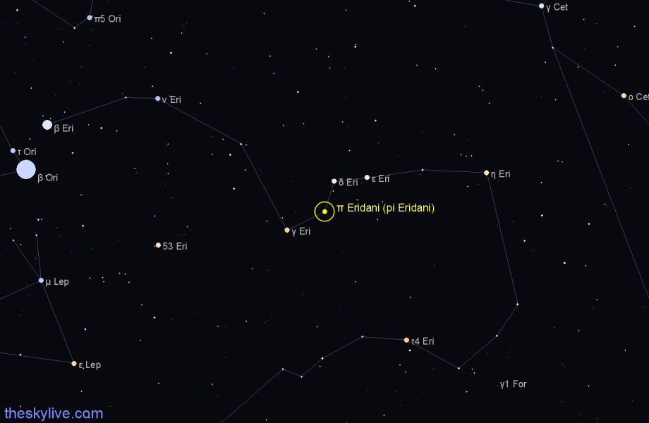 Finder chart π Eridani (pi Eridani) star
