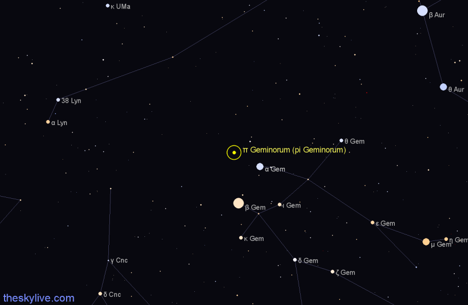 Finder chart π Geminorum (pi Geminorum) star